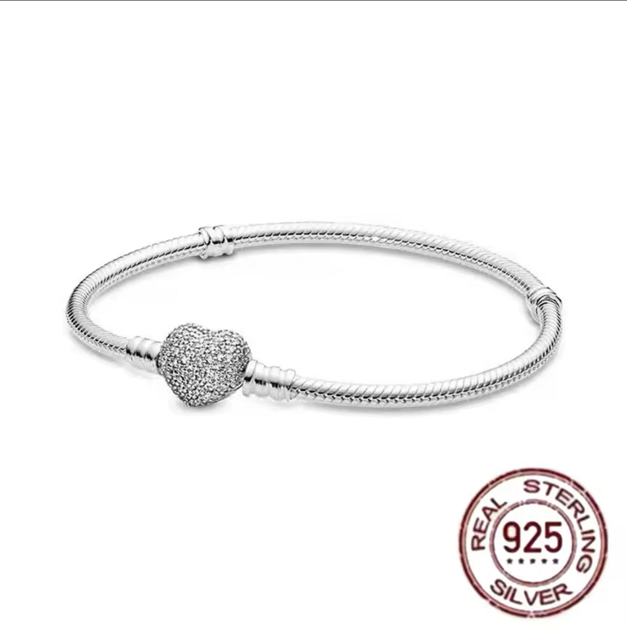 Schlangen-Gliederarmband mit Silber Glitzer Herz Verschluss