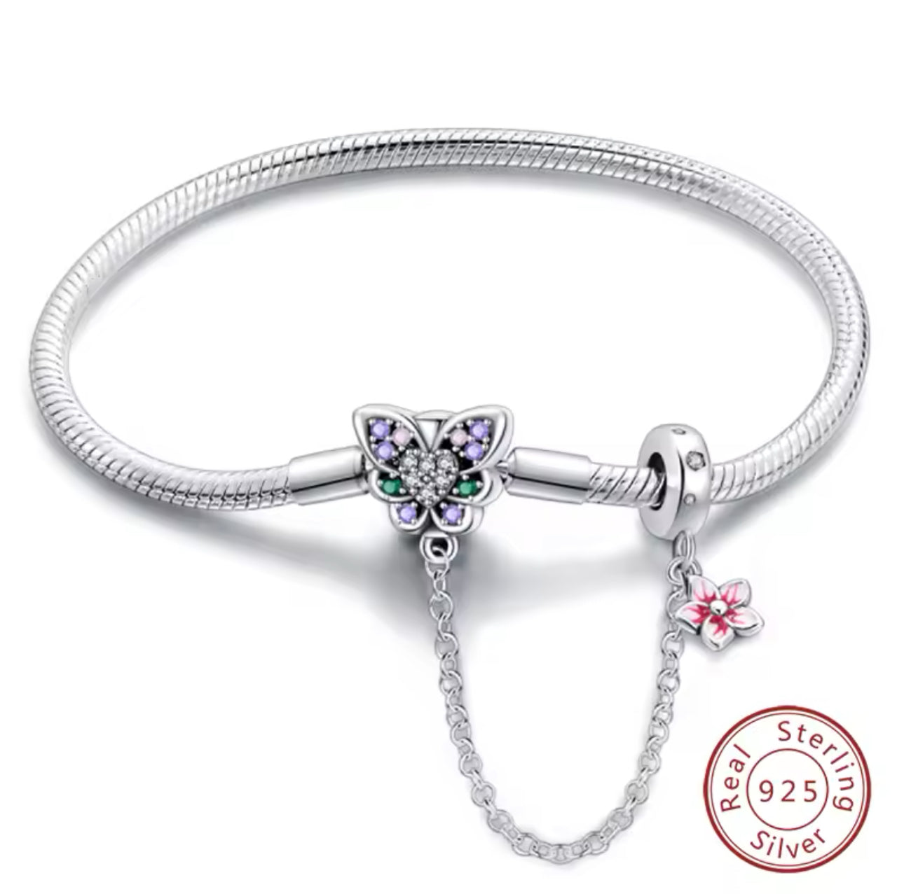 Schlangen-Gliederkettenarmband mit Schmetterlingverschluss