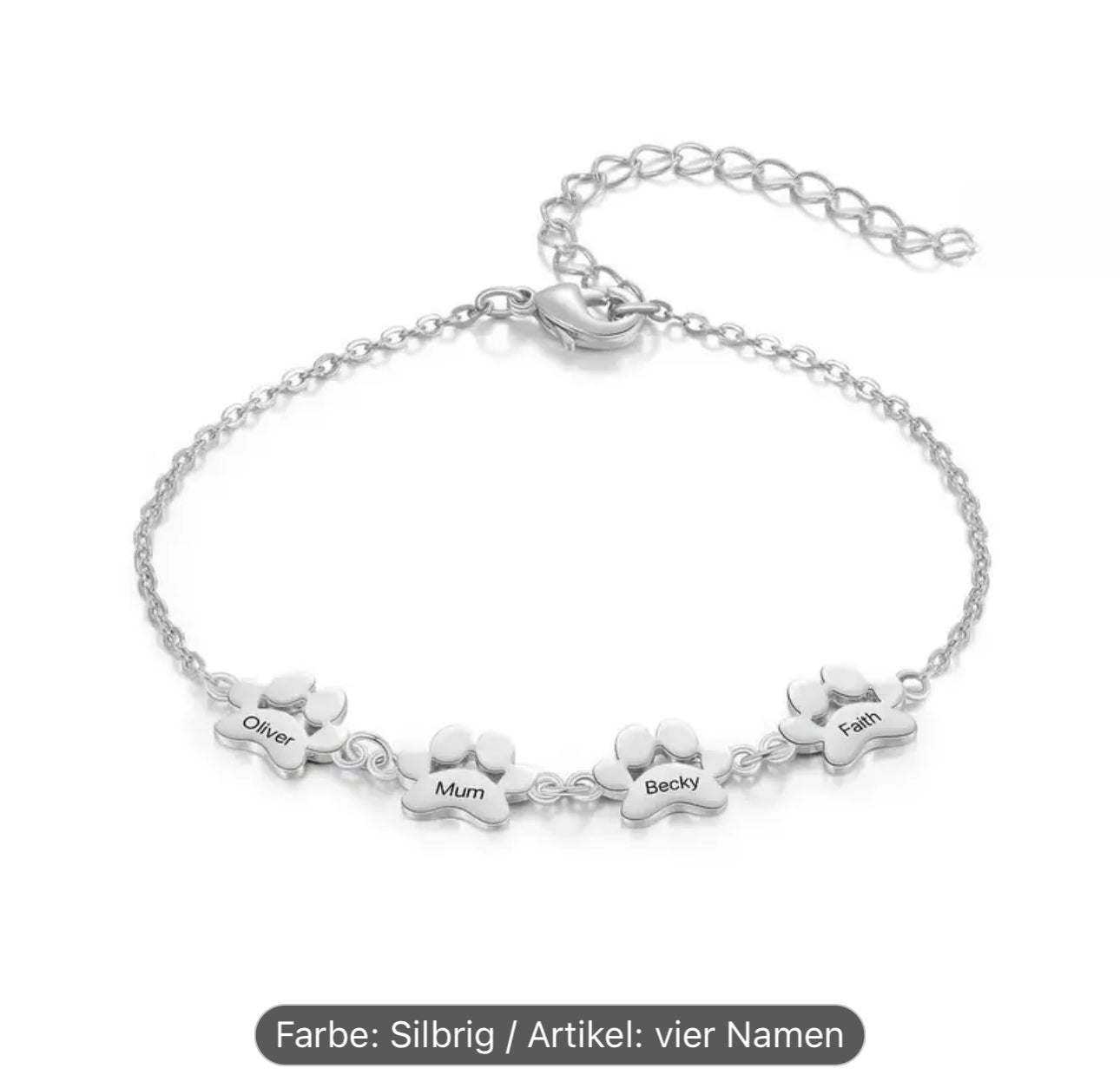 Armband Pfote - personalisiert Gold/ Silber