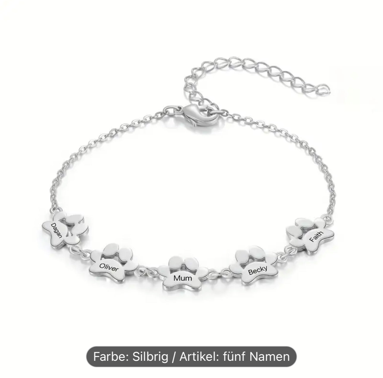 Armband Pfote - personalisiert Gold/ Silber