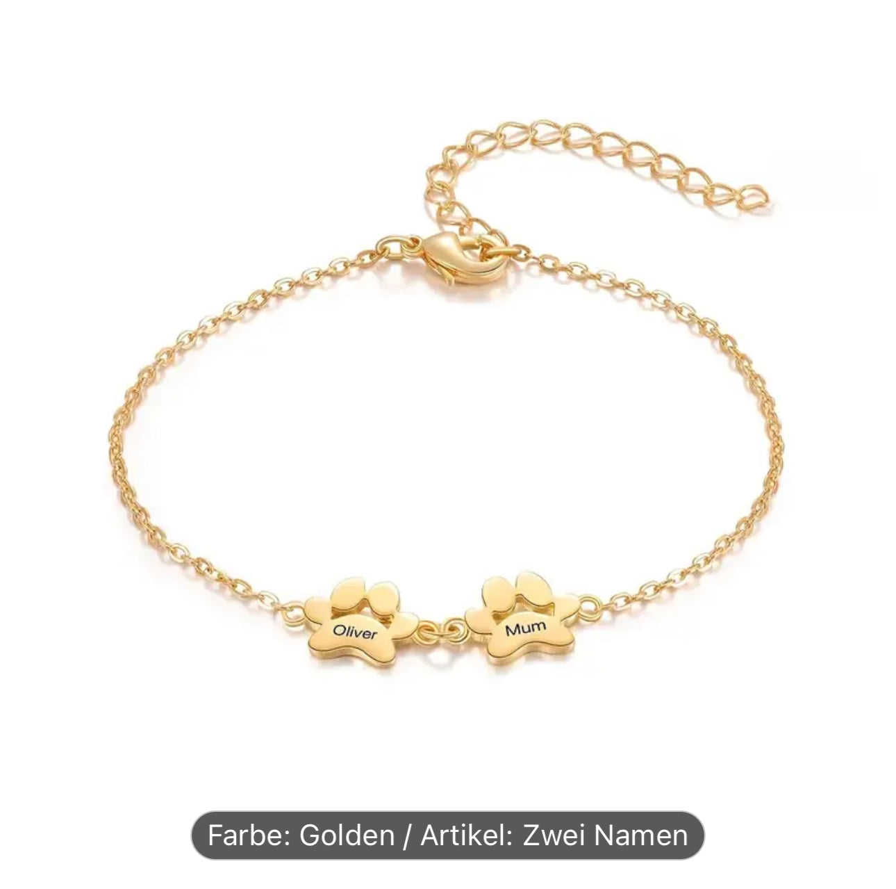 Armband Pfote - personalisiert Gold/ Silber