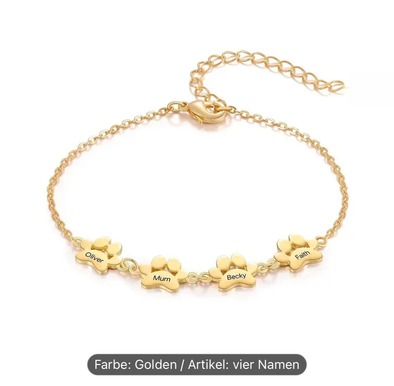 Armband Pfote - personalisiert Gold/ Silber