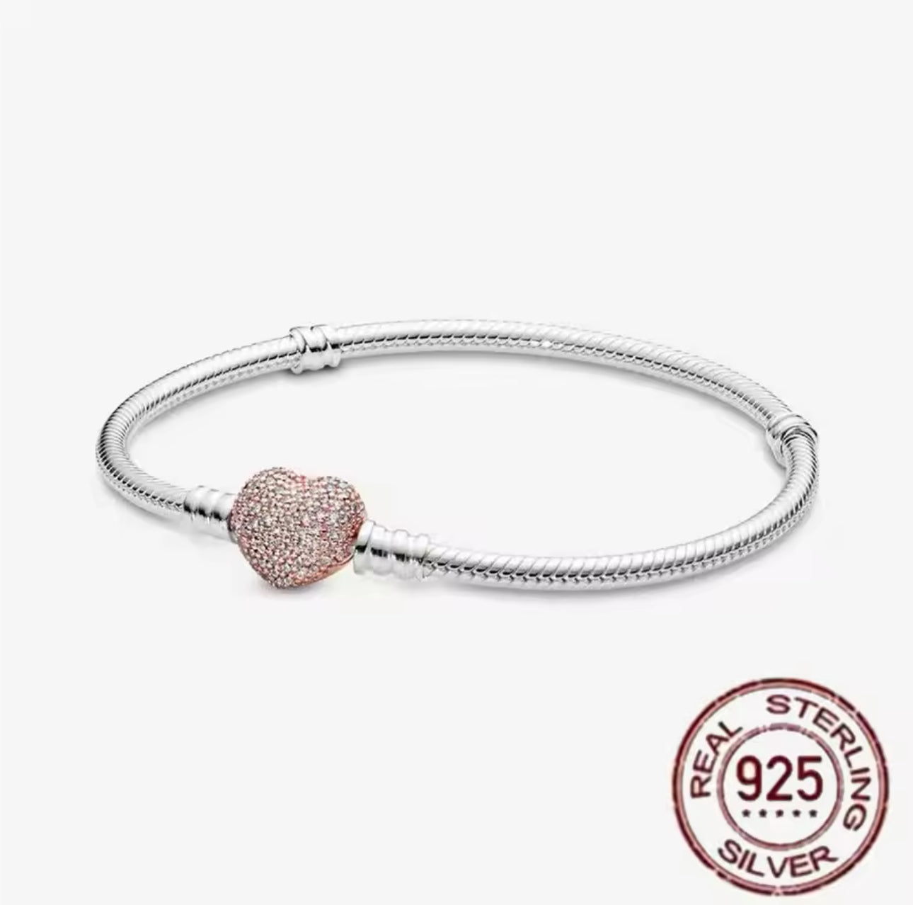 Schlangen-Gliederarmband mit rosa Glitzer Herz Verschluss
