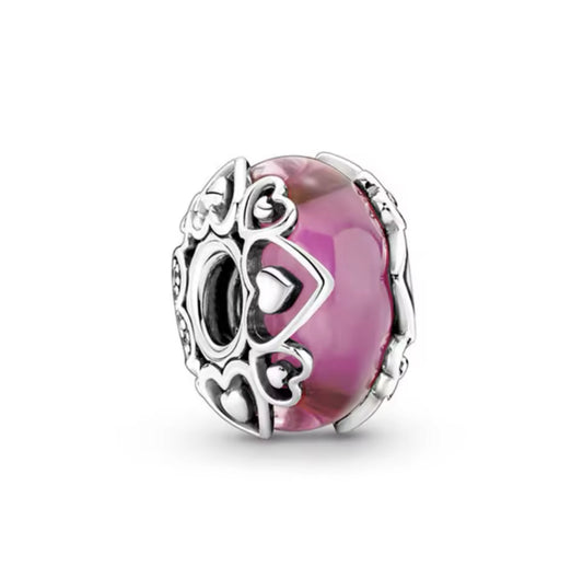 Charm Herz mit rosa Kugel