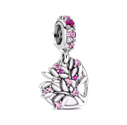 Charm Rosa Herz mit Baum