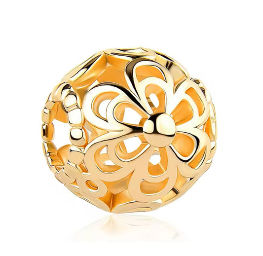 Charm Kugel mit Blumen Gold