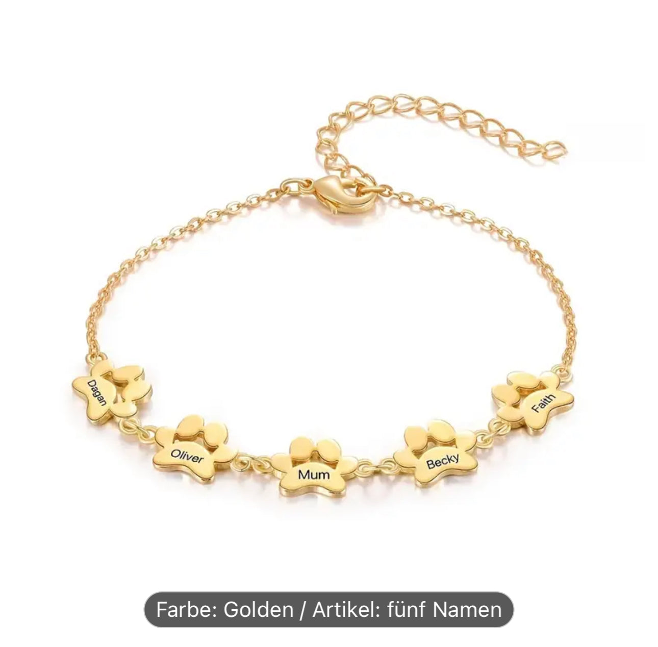 Armband Pfote - personalisiert Gold/ Silber