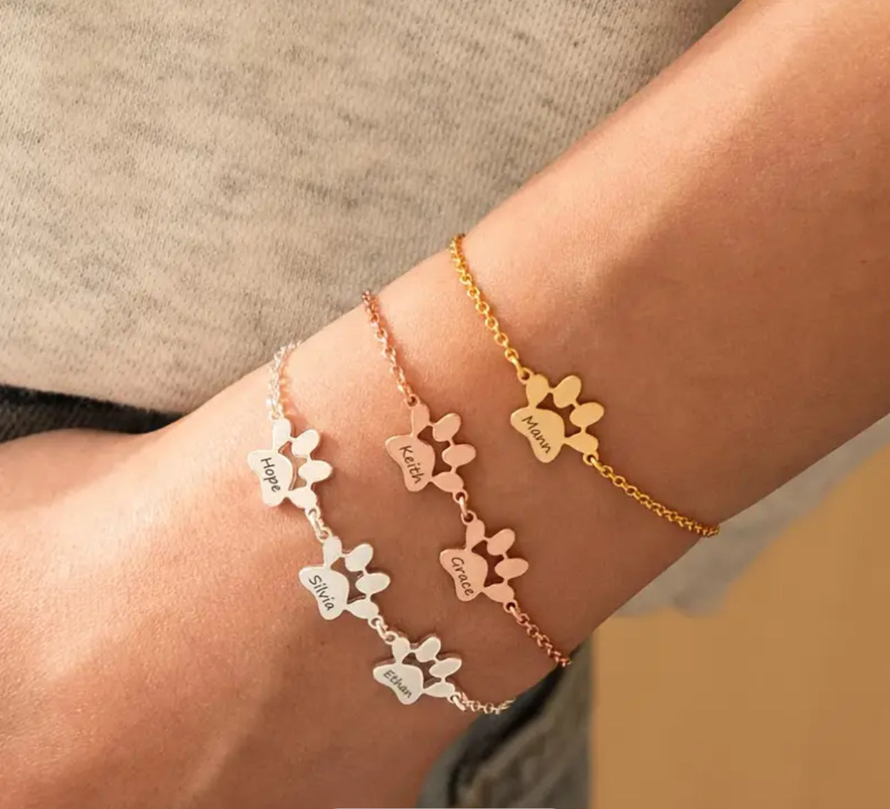 Armband Pfote - personalisiert Gold/ Silber
